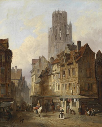 Stadsgezicht uit Roubaix door Francois Antoine Bossuet